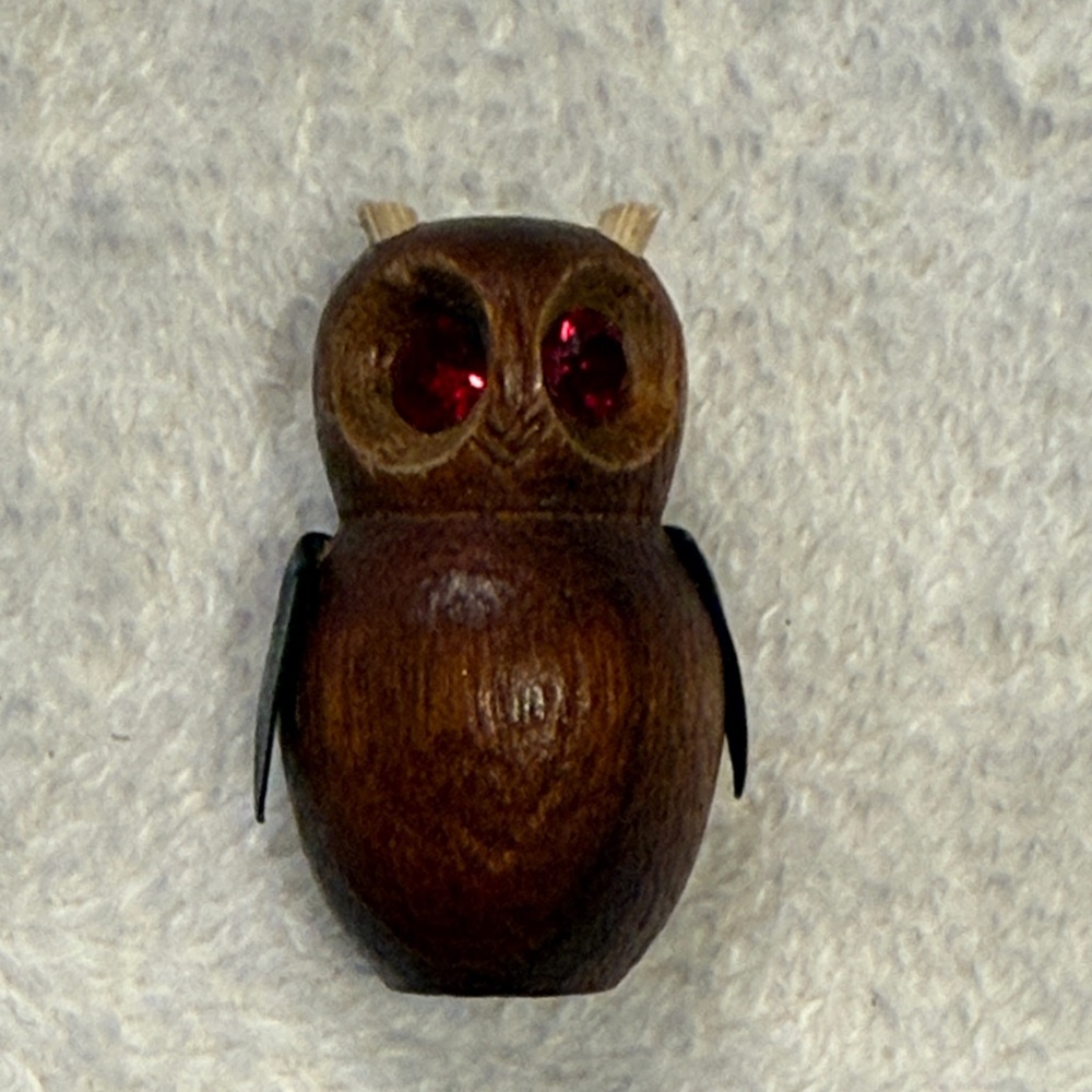 Wooden Owl Pendant with Crystal Eyes